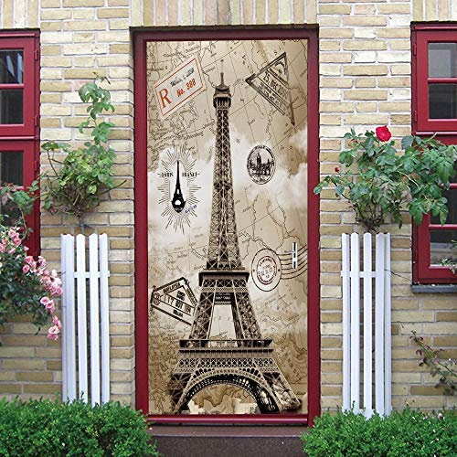 Türaufkleber TürPoster Selbstklebend Wandbild Vintage Eiffelturm Türtapete Wandbild Türfolie TürPoster Fototapete 95X215cm