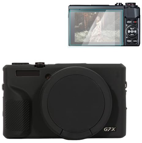 Rieibi Silikon-Schutzhülle für Canon G7X Mark III, G7X Mark III, Zubehör mit 2 Stück Displayschutzfolie, abnehmbare Objektivabdeckung für Canon G7X Mark III