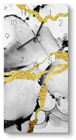 DEQORI Glasuhr | horizontal 30x60 cm | Motiv Goldene Adern | große XXL Design Uhr aus Glas | leise Wanduhr für Wohnzimmer & Küche | Moderne Hingucker Uhr für die Wand
