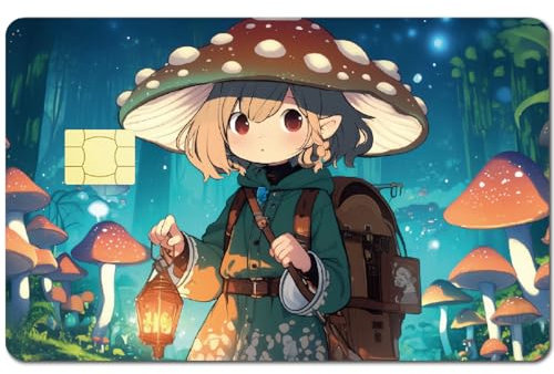 CREATCABIN Anime Kreditkarten Skin Debitkarten Aufkleber Keine Blasen Schmaler Kleiner Chip Cartoon Personalisierter Schutz Für Bankkarten Aufkleber Abnehmbare Transportkarte Pilz 18.6x13.7cm