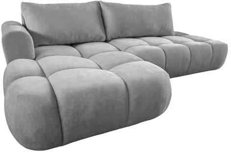 COMFORTINO FURNITURE Ecksofa mit Schlaffunktion Luna L-Form, Sofa Couch mit Bettkasten, 3-Sitzer Eckcouch, Schlafsofa für Wohnzimmer, Big Sofa Couch mit Schlaffunktion (Hellgrau, Ottomane Links)
