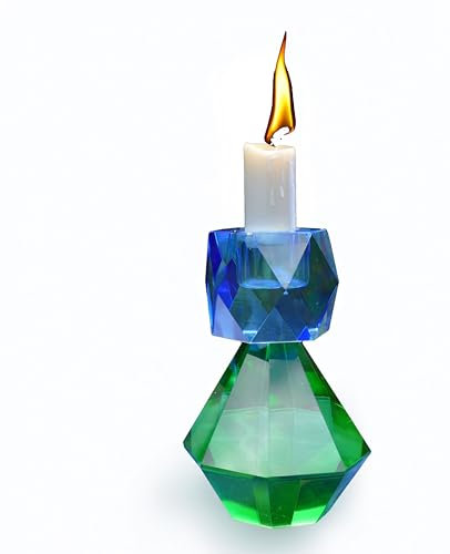 Formano Kerzenständer aus farbigem Glas - Kerzenhalter Stabkerze - Elegante Tischdeko - Wohnzimmerdeko - stylischer Kerzenleuchter auf jedem Couchtisch, Sideboard, im Bad - 11 H x 9 Ø cm (Grün Blau)