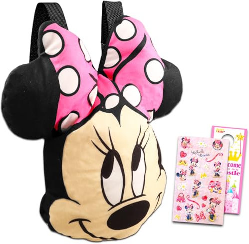 Disney Minnie Mouse Backpack for Kids - Plush 15 Minnie Backpack with Adjustable Shoulder Straps Plus Minnie Stickers, More for Girls | Minnie Mini Backpack, Multicolor, Minnie Travel Bag, Minnie