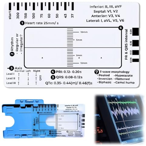 EKG-Lineal, 7-stufiges Lineal, Kunststoff-Lineal, Messwerkzeug für EKG/EKG-Interpretation, EKG-Lineal, folgen Sie einem 7-stufigen Plan, transparentes EKG-Lineal/Karte, Anreißwerkzeug, gerade Kante,
