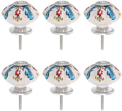QUARKZMAN 6 Stück Blumen Möbelknöpfe Keramik, Rote Morgenröte Runde Schrankknöpfe Vintage, Keramikknöpfe für Möbel mit Schrauben für Kommode, Schubladen, Türknöpfe, Küchenschrank