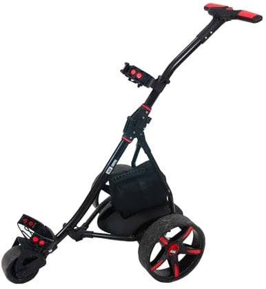 M.Y Pro Series Electric Golf Trolley Black & Red | 18 Hole Lead Acid Battery Golf Trolley | 9 Speed Auto Distance Function | Easy To Assemble | Over £100 Free Accessories