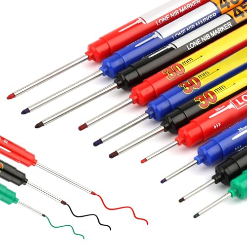 Deepton Tieflochmarker 10 Stk, Bohrlochmarker 45mm 30mm 20mm | Extralange Spitze Tiefenlochmarker, Wasserfest Markierungsstift für Holz Karton Wand Kunststoff Metall