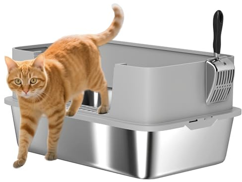 PawHut Arenero para Gatos de Acero Inoxidable XL Pala 60x40x29,5 cm Gris