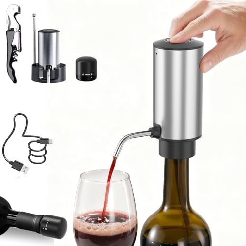 ZOYIDOUX Electric Wine Aerator Dispenser Set with Storage Base, Vacuum Stopper & Corkscrew – USB-C Rechargeable, One-Touch Automatic Decanter, Stainless Steel, 7-Day Freshness