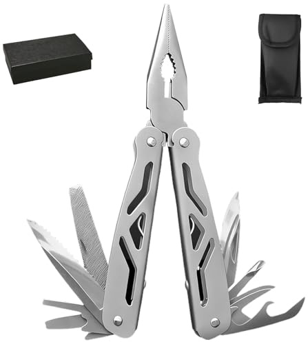 12 in 1 Multitool Zange Faltbares Edelstahl Multifunktionswerkzeug mit Tasche & Geschenkbox, Outdoor Camping Werkzeuge für Wanderung, Angeln, Reparieren, Ideal für Männer, Vater