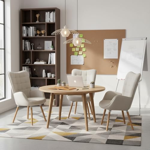 FURNISH 1 Sessel, Beige, mit dicker Sitzfläche und Rückenlehne, für Bürobesprechungen, ergonomisches Design, skandinavischer Sessel, aus strapazierfähigem Stoff, für Konferenzräume, Sitzhöhe 45 cm