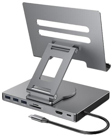 Greabuy 8/9 In 1 Docking Stations Tablets Stand Holder USB Type C USB3.2 Card Reader 3.5MM Foldable Rotatable Desktop