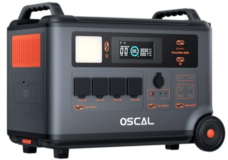 OSCAL PowerMax 6000 Tragbare Powerstation,3600Wh LFP Akku,6000W (9000W Spitze) 230V 4 AC Ausgängen,5ms UPS,Erweiterbar auf 57,6 kWh, 14 Ausgänge, DC/AC Split Phase Voltage für Hausnotfälle/Outdoors