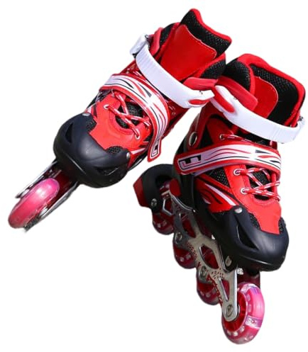 AMSLSIU 2 in 1 Skates Schuhe Verstellbare Inline Roller Kinder Kinder Indoor Outdoor Park Yard Skating Ausrüstung Jungen Mädchen, Rot L
