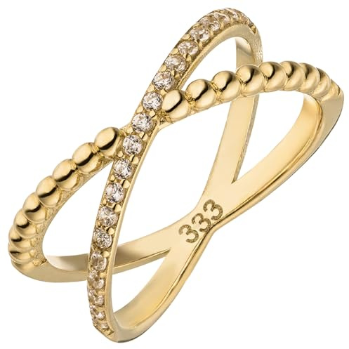 Jobo Damen-Ring X-Ring überkreuzt aus 8 Karat 333 Gold mit 21 Zirkonia Größe 64