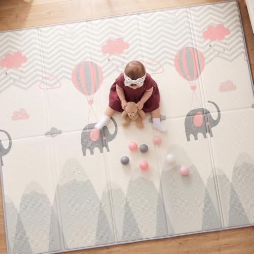 CASABEL Baby-Spielmatte, dick und weich, 180x200cm, Motiv Elefant | Mitwachsend, faltbare Babymatte, wasserdicht, großes Format, farbenfrohes Design, kompakt und leicht zu reinigen