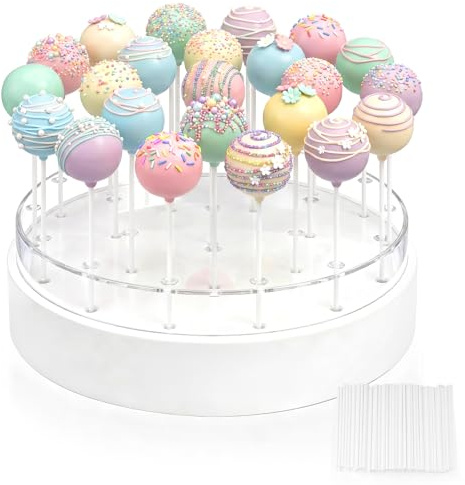 CHRI Cake Pop Ständer 22 Löcher Lollipop Halter Wiederverwendbarer | mit 100 cake pop stiele, Transparenter Display Ständer für Baby Party, Hochzeit, Geburtstag, Candy Buffet