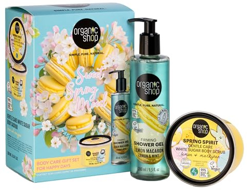 Organic Shop Sweet Spring Mood Body Care Gift Set For Happy Days. Featuring Full Size Shower Gel & Body Scrub. Vegan Friendly. Cruelty Free. 2pcs.
