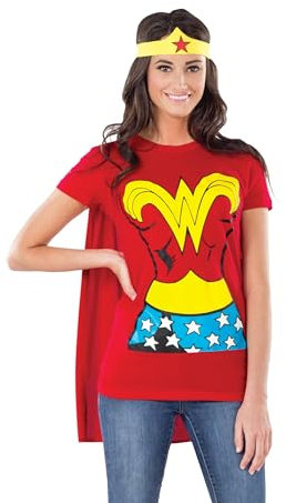 Rubie's Offizielles Wonder Woman T-Shirt-Set für Damen, Kostüm für Erwachsene, Größe M Halloween