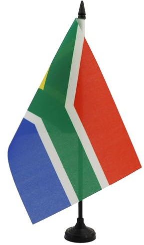 AZ FLAG - Drapeau De Table Afrique du Sud 21x14 cm - Petit Drapeau Sud Africain De Bureau 100% Polyester Avec Hampe De 25cm Et Socle En Plastique Noir