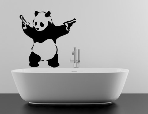 (69 x 70 cm Wandsticker, Vinyl, Banksy-Stil, Panda mit Pistolen (Pistolen)/Street Art Graffiti Decor Wandaufkleber, Abnehmbare DIY Wandsticker, Vinyl, mit Home-Muster Geschenkbox,