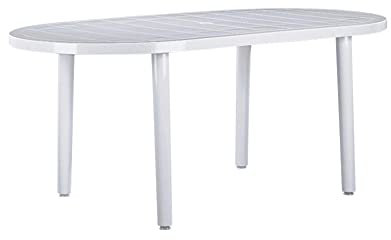 RESOL Brava Mesa de Comedor de Jardín 180x90 Rectangular | 6 Personas | con Agujero para Sombrilla | Protección UV para Uso Exterior en Patio, Terraza o Porche - Color Blanco