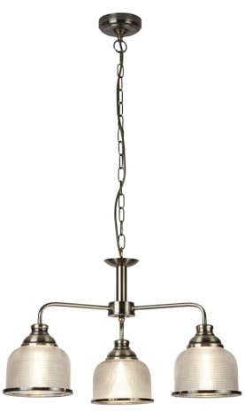 Searchlight 1683-3AB Bistro II Three Light MultiArm Ceiling Light, Antique Brass with Glass Shades