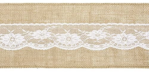 PartyDeco Jute Stuhl Schärpe mit Spitze Stuhl Abdeckung Bogen Läufer Tischdekoration Vintage Rustikale Boho Dekorative Band Hochzeit Weihnachten Kommunion
