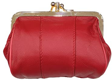 LOLUNA® Porte-Monnaie Femme Cuir Agneau Souple, Fermoir clic-clac modèle Retro, 2 Compartiments spacieux, Couleurs au Choix - Rouge