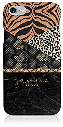 Tirita Personalised Compatible with iPhone 7 Plus & 8 Plus Hard Case Cover PRINTED GLITTER, NOT REAL GLITTER Animal Print Snake Rose Gold Leopard Skin Giraffe Tiger Africa Custom Initials Name Bling