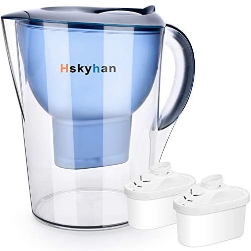 Hskyhan Pichet filtrant à eau alcaline – 3,5 litres améliorent le pH , 2 filtres inclus, système de filtration à 7 étapes pour purifier, bleu