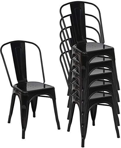 Mendler 6er-Set Stuhl HWC-A73, Bistrostuhl Stapelstuhl, Metall Industriedesign stapelbar - schwarz