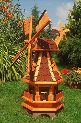 XL Premium Luxus LED Solar Windmühle Holz 100 cm kugelgelagert Garten Deko 1,0m