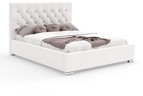 lukmebel Polsterbett Doppelbett Glamour mit Lattenrost aus Metallrahmen und Kristallknöpfen Bettkasten Polsterbett Bettgestell Schlafzimmer (180 x 200 cm), Madryt 920