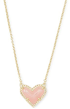 Kendra Scott Ari Heart Short Pendant Necklace in 14k Gold-Plated Brass, Rose Quartz, Fashion Jewelry for Women
