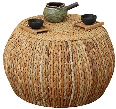 WEII Repose-Pieds En Rotin Table Basse Ronde Tabouret Tabouret, Style Rustique Paille Canapé Banc Banc de Chaussures, Convient Pour Salon Chambre Cour