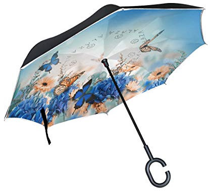 RXYY Windproof Double Layer Folding Inverted Umbrella Hydrangea Daisy Waterproof Reverse Umbrella for Rain Protection Car Travel Outdoor Men Women