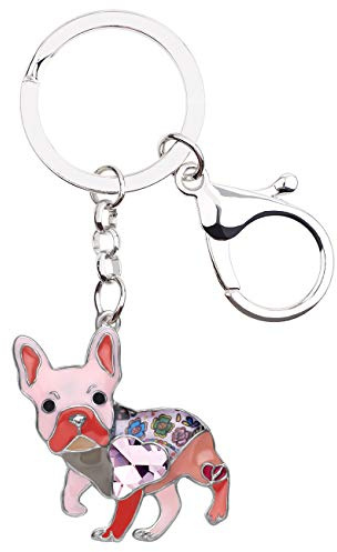 DUOWEI Schlüsselanhänger mit französischer Bulldogge, Emaille, Strass, für Damen und Mädchen - Rot - Medium