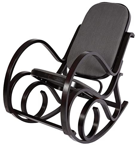 Mendler Schaukelstuhl M41, Schwingsessel Fernsehsessel, Massiv-Holz - Walnuss-Optik, Stoff/Textil anthrazit-grau