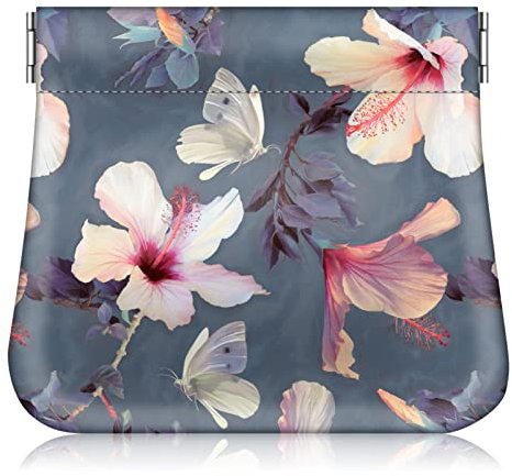 FINTIE Porte Monnaie Fille en Similicuir, Portefeuille Femme Mignon, Porte Monnaie à Pression, Fleur Hibiscus