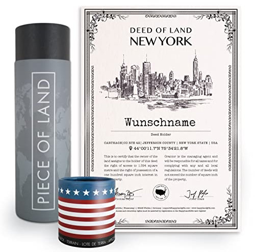 happylandgifts® Echtes New York Grundstück als einzigartiges Geschenk für Amerika Fans | Personalisierte Besitzurkunde mit Wunschname | New York Geschenke | Geburtstag