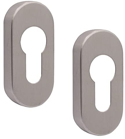 Upright Euro Escutcheon Oval Shaped Keyhole Cover - Satin Stainless Steel - Pack of 2