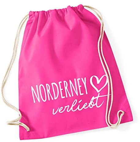 Huuraa Beutel Norderney verliebt Geschenk Stoffbeutel Fuchsia 12 Liter Baumwolle Norderney Aufmerksamkeit