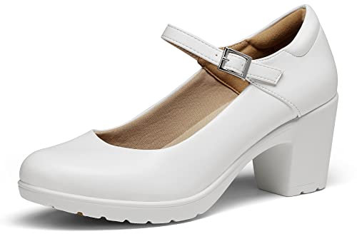 DREAM PAIRS Dame Mary Janes Pumps Chunky High Heel Kleid Schuhe Dicker Absatz Pumps für Damen,Size 41,Weiss,SDPU2231W-E