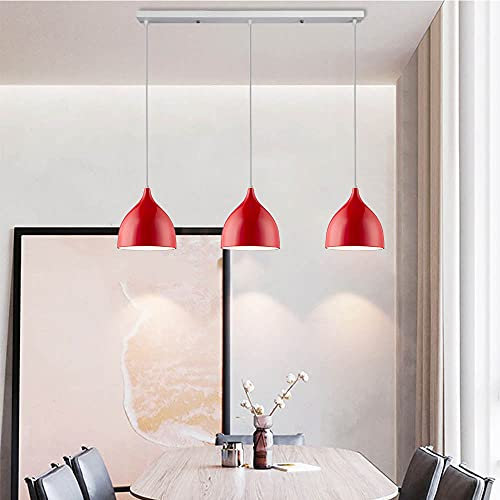 Mengjay Vintage Deckenleuchten Retro E27 Lampenfassung Leuchtmittel Metall Aluminium Lampenschirm Deckenlampe Semi-Flush Mount Pendelleuchte Hängeleuchte Restaurant Esszimmer Wohnzimmer (Rot, C)