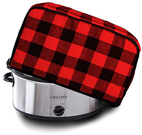 Slow Cooker Cover Compatible with Crock-Pot and Hamilton Beach 6-8 qt Slow Cooker, Crock Pot Cover Keep Appliance Clean, Slow Cooker Dust Cover with Mesh Pocket for Accessories (Red)