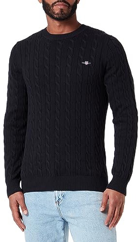 GANT Men's 8050601-5-L Cotton Cable C-Neck, Black, L