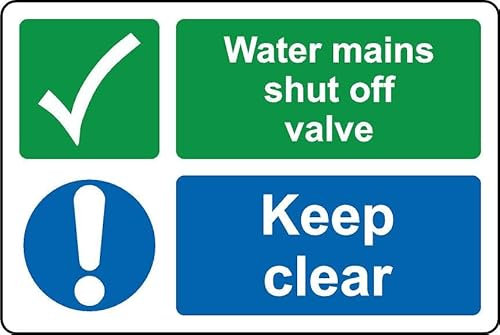 Water mains shut off valve keep clear Safety sign - 1mm Plastic sign (200mm x 150mm)