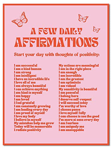 Lianxiaw Poster mit Aufschrift Daily Affirmations, rosa Poster für Raumästhetik, trendiger Druck, positive Wanddekoration, Vintage-Schmetterling, 30,5 x 40,6 cm, ungerahmt