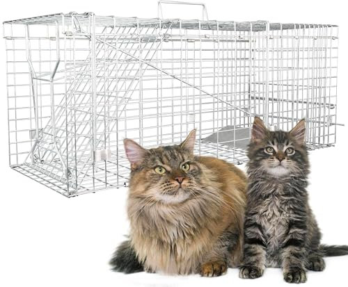 32 Live Animal Cage Trap,Heavy Duty Raccoon Traps,32 x 12.5 x 12 Humane Cat Trap Galvanized Steel Folding Small Animal Live Trap with Handle for Rabbits,Groundhogs & Opossums Catch & Release